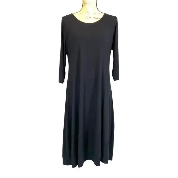 Eileen Fisher | Dresses | Eileen Fisher Stretch Jersey Knit Lantern Midi  Dress Womens M Black | Poshmark